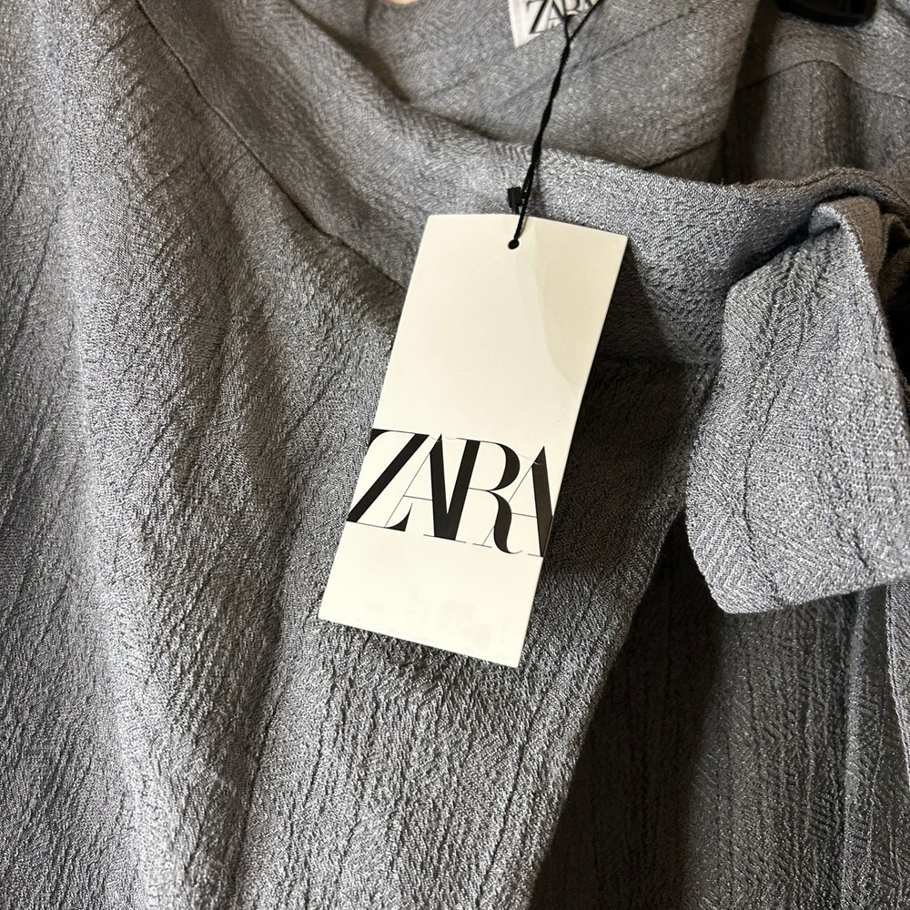 ZARA Gray Wrap Linen Blend Palazzo Pants Size S - Picture 3 of 11